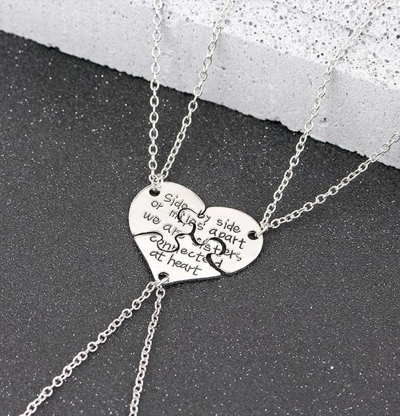 

3 piece broken heart friends necklaces carved side by side or miles apart we are sisters connected at heart necklace n1895300194, Silver