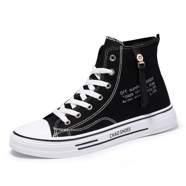 

dress shoes casual high canvas for men 2023 summer fashion lace up men's sneakers trend student flat walking 230721, Black