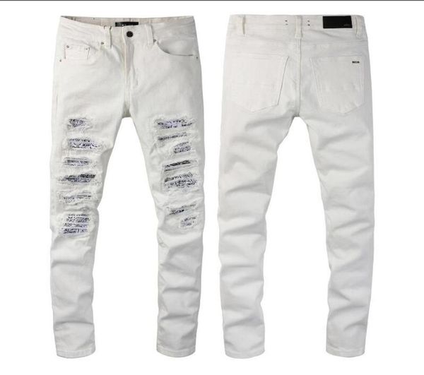 

2022 new fashion mens designer jeans ripped denim pants luxury hip hop distressed zipper trousers for male8001541322, Blue