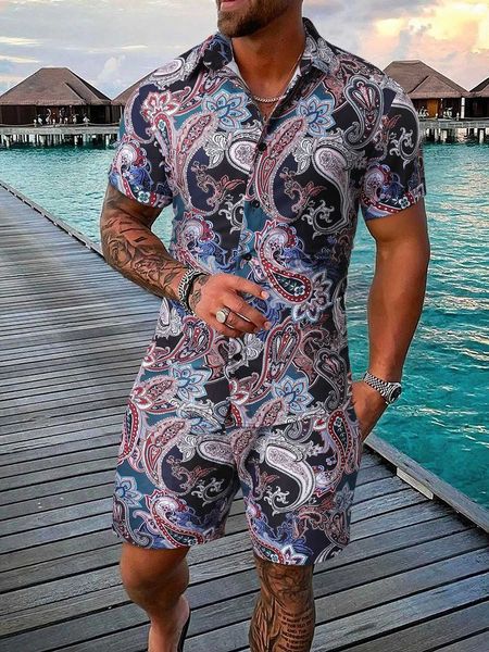 

men's clothing men paisley shirt shorts, White;black