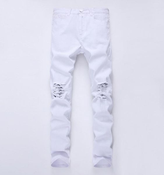 

new fashion men holes white european high street motorcycle biker jeans men hip hop ripped slim pants4314208, Blue