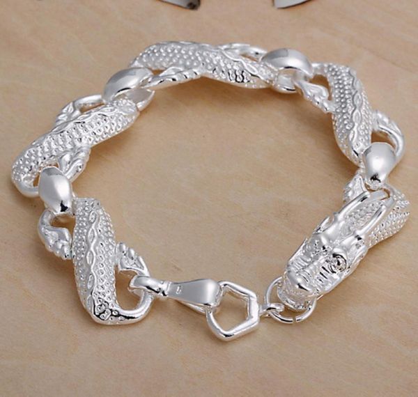 

gift 925 silver big white dragon bracelet men dfmch036brand new fashion 925 sterling silver plated chain link bracelets1013998, Black