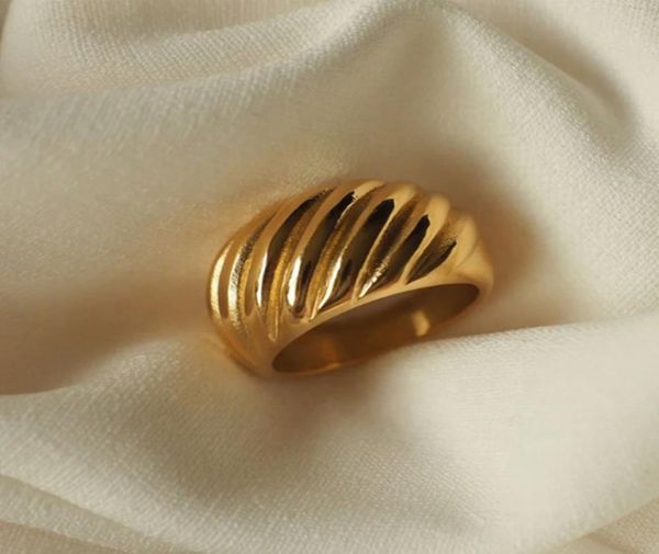

rings high grade 316l stainless steel with 18k plating tarnish croissant chunky gold for women ladies vintage ring5153415, Slivery;golden