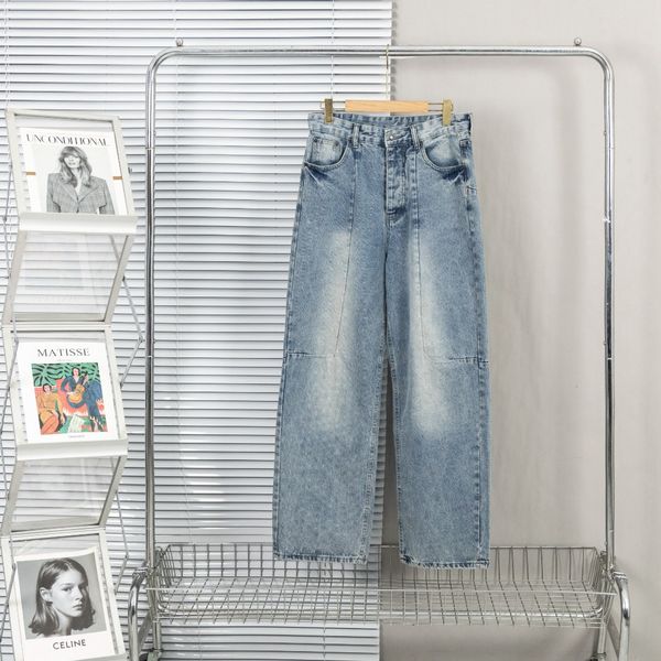 

original bale washed blue jeans men loose wide leg jeans for men denim pants fashion loose men hiphop streetwear causal jeans