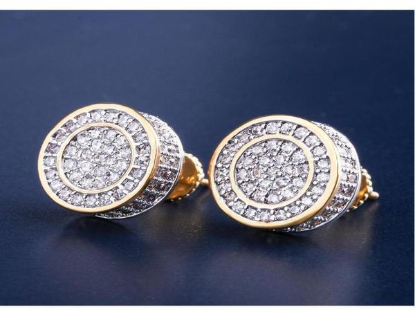 

12mm iced out bling cz round earring gold silver color plated stud earrings screw back fashion hip hop jewelry pl9tk1205309, Golden;silver
