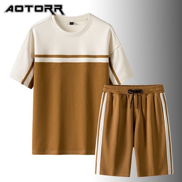 

men s tracksuits men tracksuit patchwork stripe shorts sleeve t shirts shorts summer sets mens loose casual ice clothing fashion sport suit, Gray