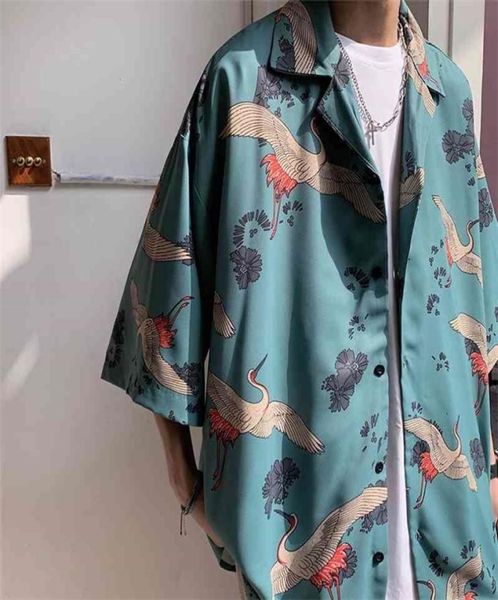 

iidossan japanese streetwear harajuku shirts men hiphop oversized grus japonensis printed shirts short sleeve casual 2103312672681, White;black