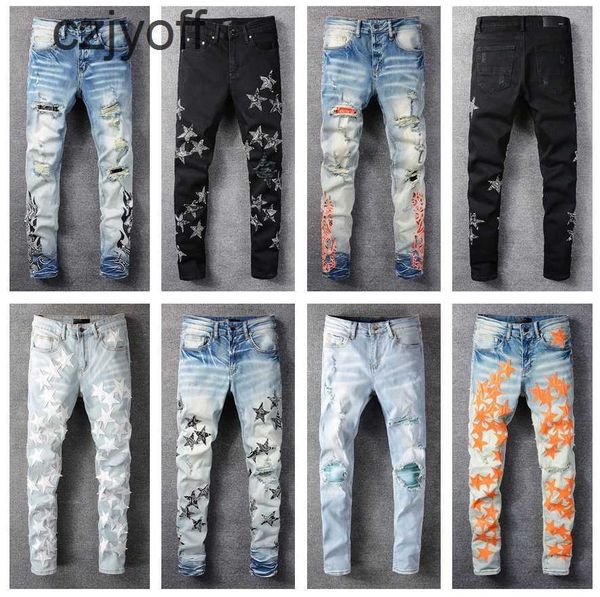 

mens jeans designer mens jeans cool style luxury fashion embroidered patches denim pant distressed ripped biker black blue men slim pencil j