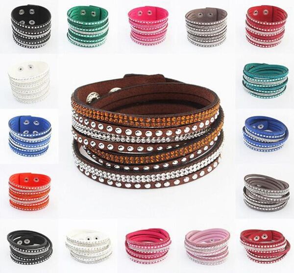 

17 colors multilayer woven bracelets rhinestone diamond crystal leather chain bracelets tennis wristband colorful charming jewelry3864729, White