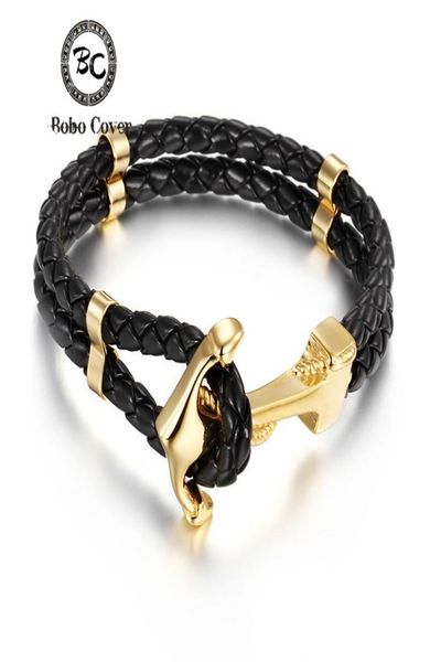 

punk multilayer genuine leather stainless steel charm bracelets hope couple anchor bracelets bangles for men women jewelry gifts4119293, Golden;silver