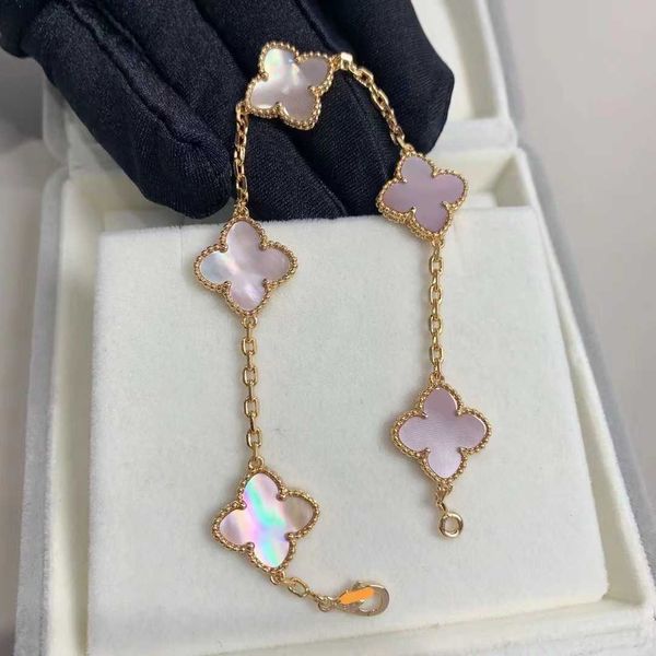 

fanjia 925 five-flower diamond versatile bracelet v gold fashion exquisite handicraft four-leaf clover, Golden;silver