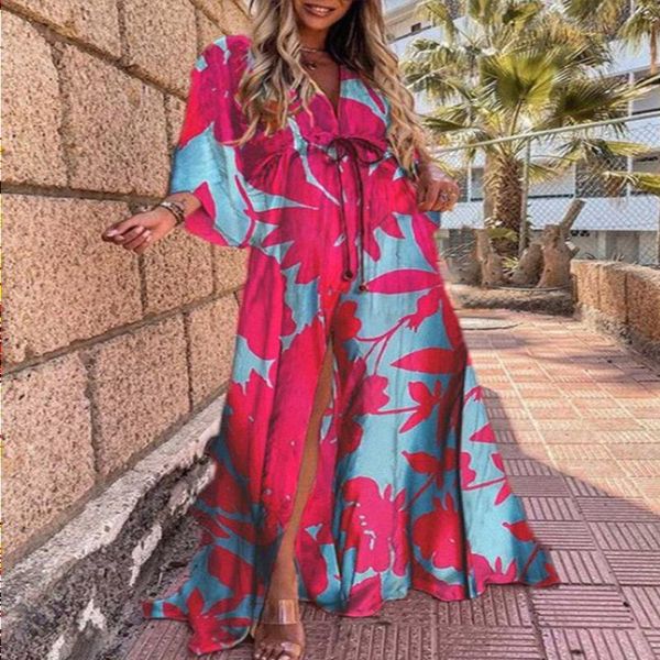 

casual dresses boho print maxi dress for women bikini cover ups summer bohemian beach sundress floral tunic long dress vestido fem baib, Black;gray