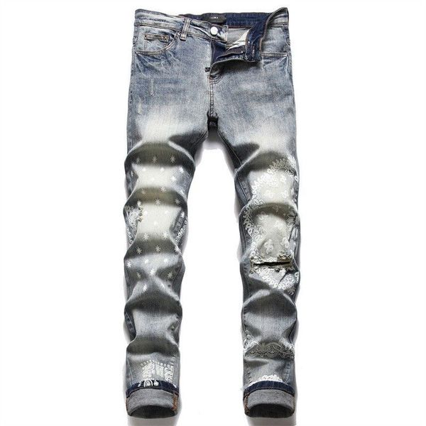 

mens designer jeans embroidery of cobra distressed ripped biker skinny slim fit motorcycle bikers denim for men fashion hip hop pants 3 colo, Blue