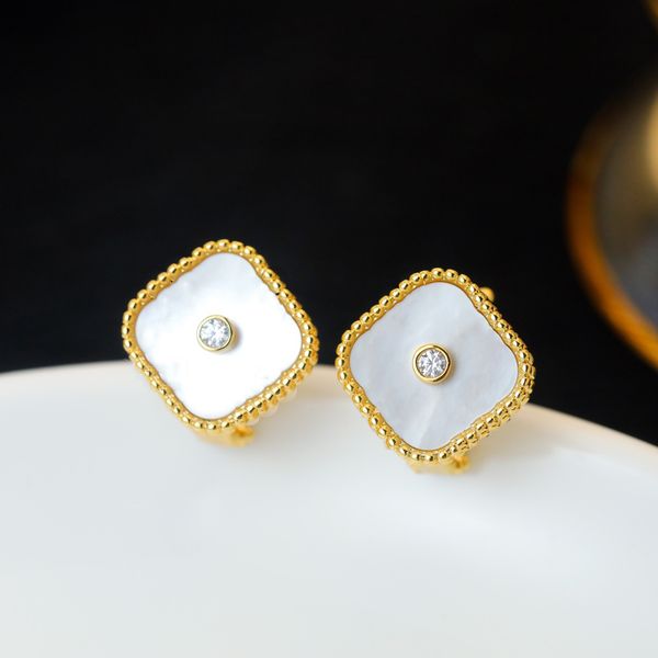

clover designer earring clover designer studs ear clip mother of pearl center insert ladies earring sterling silver ear ring for women