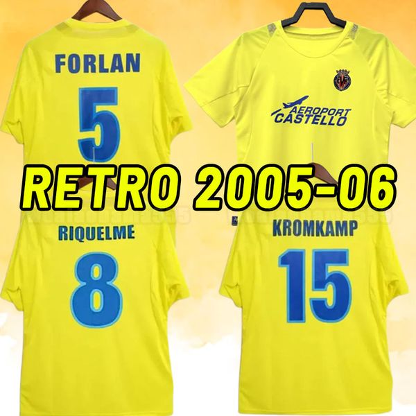 

2005 2006 villarreal retro soccer jerseys kromkamp forlan riquelme home short sleeves football shirt uniforms 05 06, Black;yellow