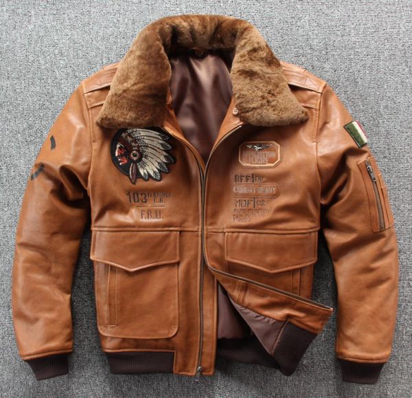 

2019 new men embroidery skull flight a1 pilot sheepskin jacket casual wool collar real leather jacket sxxxl2021474, Black