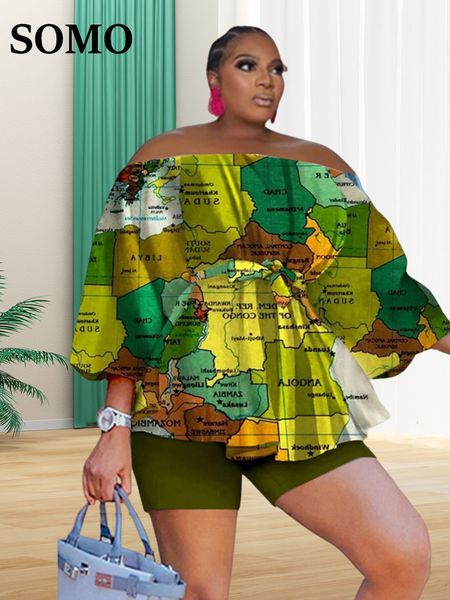 

women's plus size tracksuits somo set printed loose and shorts matching summer casual stretch two piece outfits wholesale drop 230721, Black