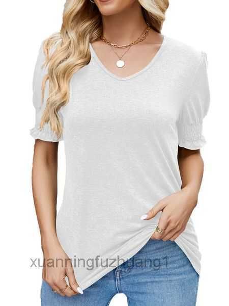 

womens short sleeve v-neck solid pleated bjfl, White