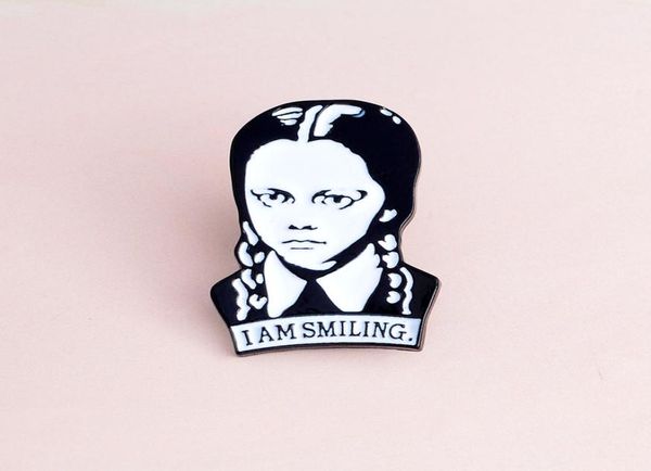 

girl black and white very fierce expression quoti am smilingquot special cartoon brooch creative lapels denim coat badge gift 6271410, Gray