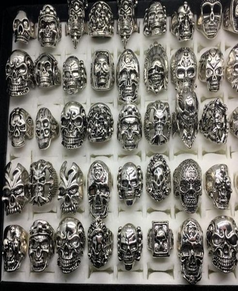 

shy 100pcs lot vintage skull skeleton jewelry rings punk mixed style rings for man k43154506384, Silver