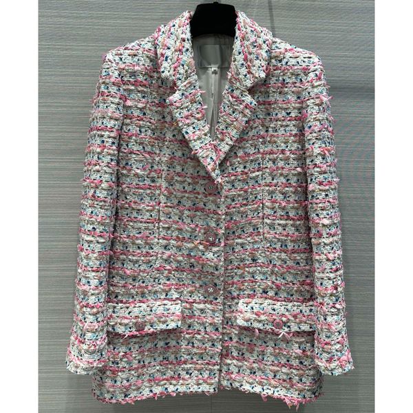 

7.22 temperament pink tweed women's blazers, White;black