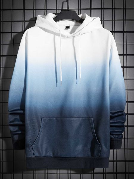 

men 's fashion extended sizes men ombre kangaroo pocket drawstring hoodie