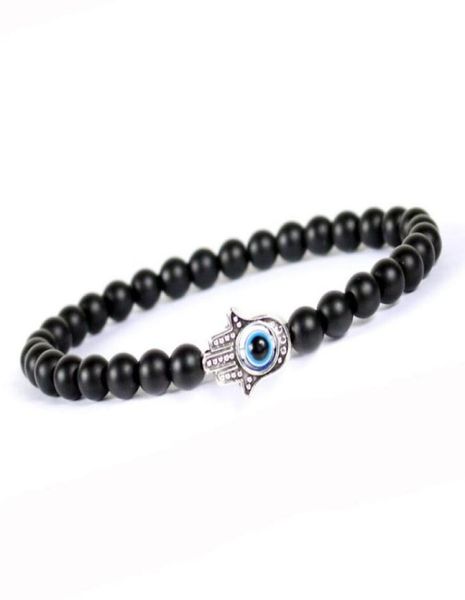 

ship 10pcslot turkish evil eyes bracelet black natural stone beads obsidian braslet for women men yoga hand jewelry accessor4668389