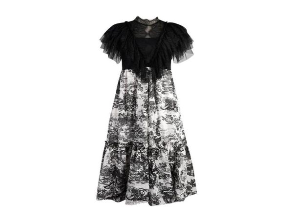 

fashionmilan runway dress 2019 vintage black lace ruffles ink animal print long women dress designer vestidos de festa yy495883793