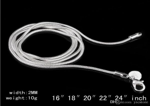 

2mm 925 sterling silver chains choker necklaces jewelry in bulk optional size 16 18 20 22 24 inches1622064