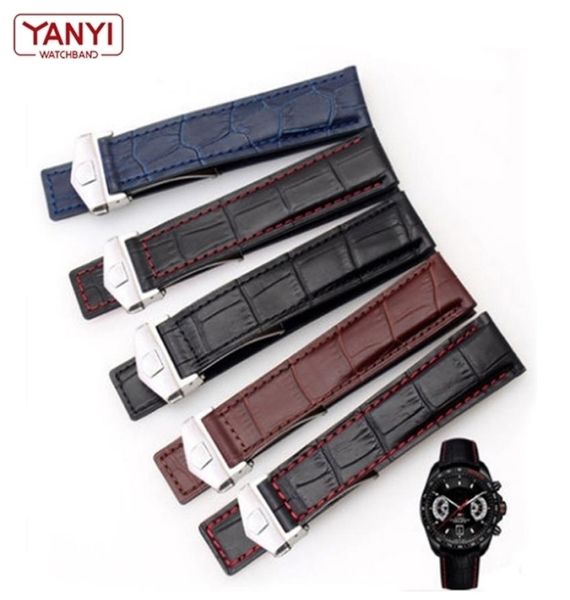

genuine leather bracelet 19mm 20mm 22m for tag heuer watchband men wristwatches band accessories fold buckle leather watch strap 25869841, Black;brown