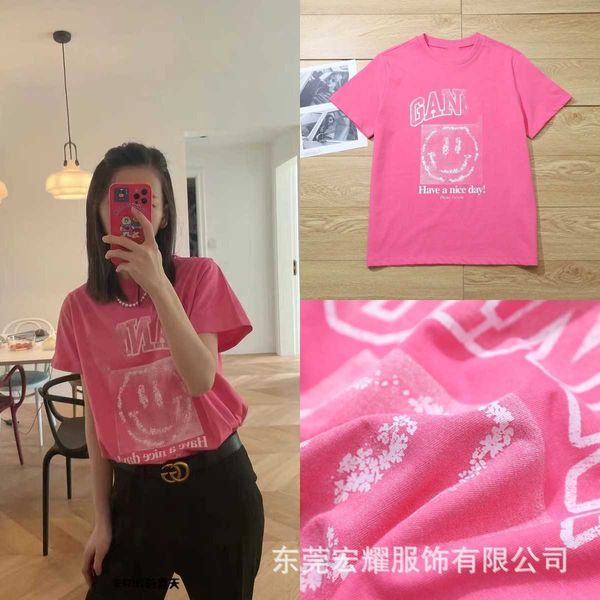 

2023 summer new niche gan letter smiley face print rose red round neck loose and versatile short sleeved t-shirt, White