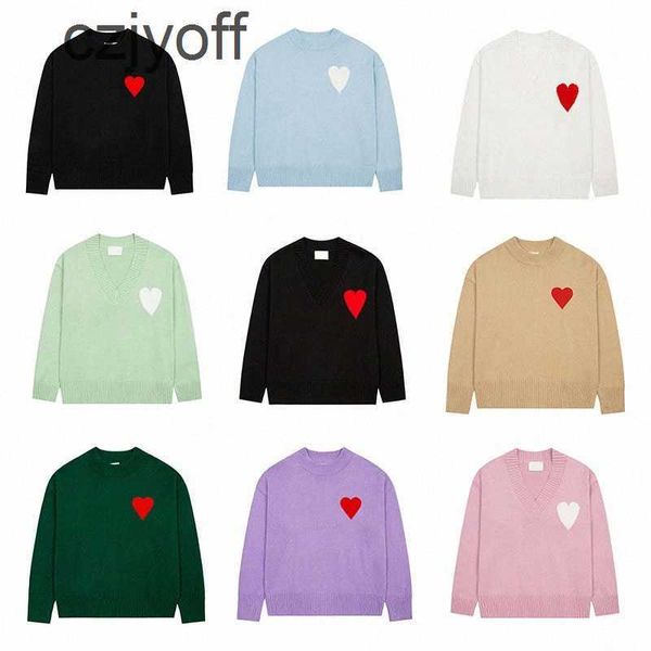 

mens sweaters mens paris fashion designer knitted sweater embroidered red heart solid color big love round neck short sleeve a tshirt for me, White;black