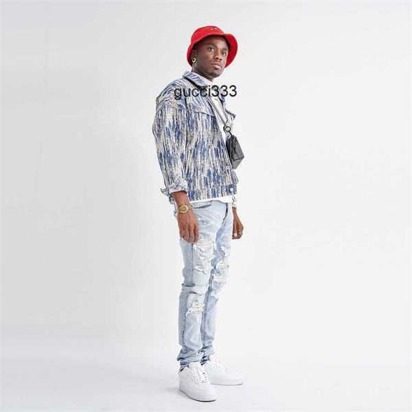 

blue amirly men's jeans designer fashion white pants cool stylish leisure ripped brand classic amri hip hop diamond high elastic hole s
