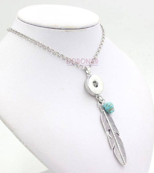 

new arrival interchangeable snap jewelry bohemia style feather pendant necklace interchangeable snap necklace for women fit 18mm s4742273, Silver