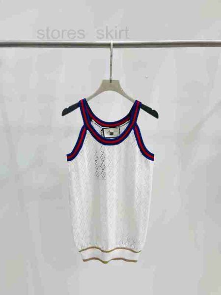 

women's tanks & camis designer g 23 summer new product contrast color round neck hollow out knit shirt temperament outward wearing tank, White