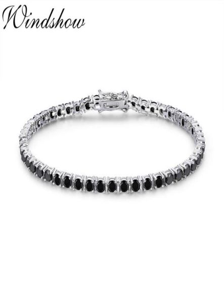 

3mm 925 sterling silver cluster round black cz ziron tennis bracelets pulseras pulseira bracelete women jewelry girl friend gift c1914705
