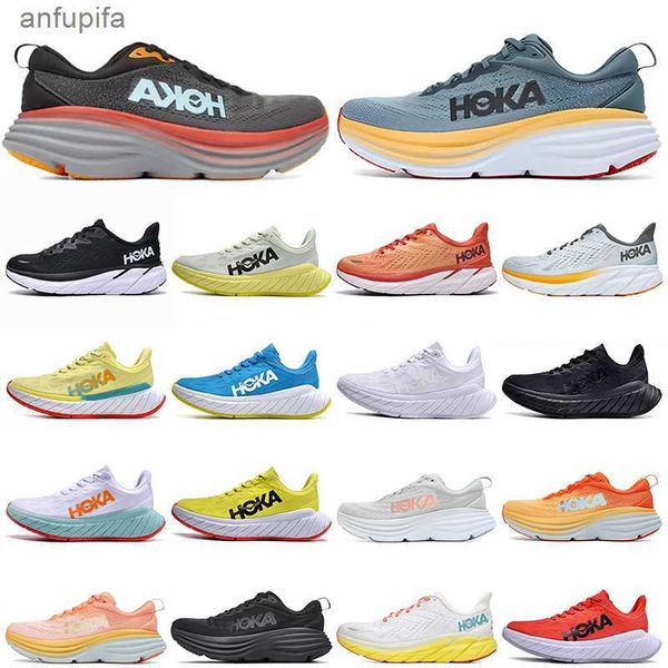 

bondi 8 clifton hoka running shoes men women sneaker athletics shock absorption outdoor carbon x2 ice flow landscope floral yellow pear desi, Black