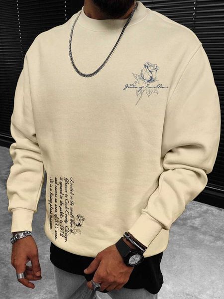 

men 's fashion homme men slogan floral lined sweatshirt, White;black