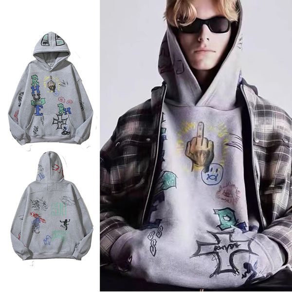 

mens women designers hoodies winter warm man clothing long sleeve pullover clothes rhude sweatshirts hooded gray, Black
