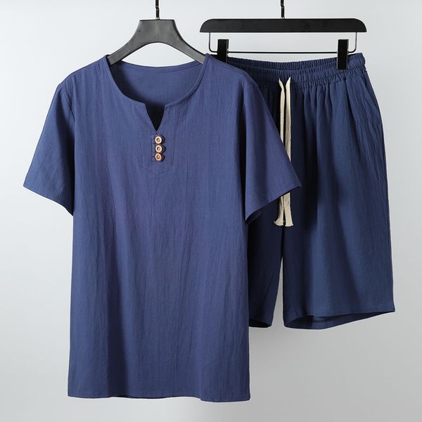 

men's tracksuits sets summer cotton linen shirt short fashion casual suits for men plus size 9xl 8xl clothes 230721, Gray