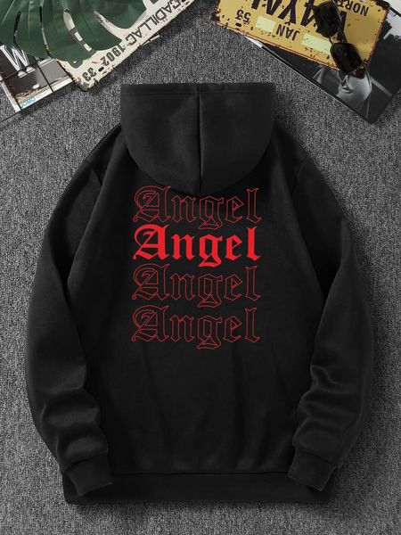 

men 's fashion emrg men letter graphic drawstring lined hoodie, White;black