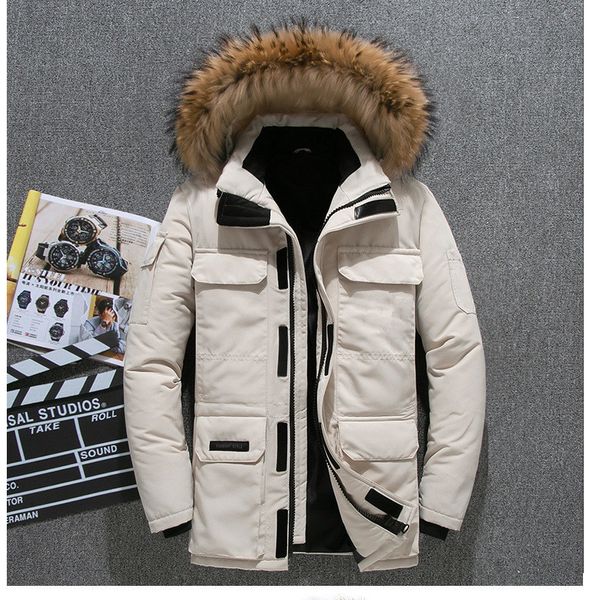 

down jacket men's medium length winter new canadian style overcame lovers' working clothes thick goose down jacket men clothing us, Black