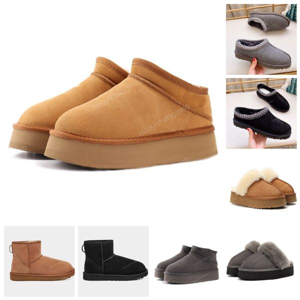 

winter boots boot women boots shoes mini platform fur scuffs wool blend comfort winter brown black grey clogs fuzzy mules sheepskin suede sn