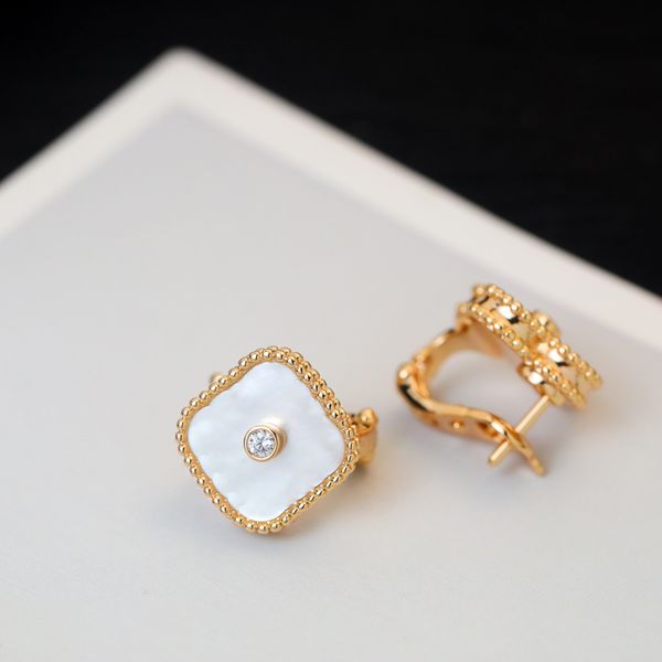

luxury earrings designer clover earring clover designer studs ear clip mother of pearl center insert ladies earring sterling silver diamonds