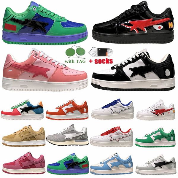 

designer shoes for mens womens sta black white shark patent leather light grey purple red green luxury design sneaker flat platform star de