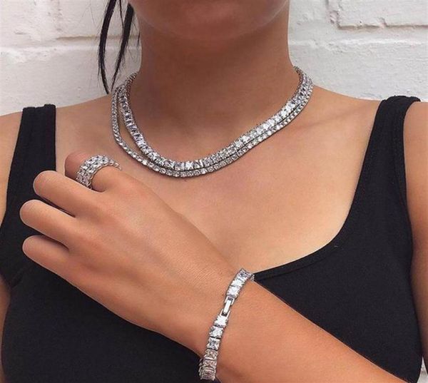 

iced out bling aaaa zircon 5mm tennis chain necklace women men hip hop fashio jewelry gold silver color pink cz choker necklaces w3071704