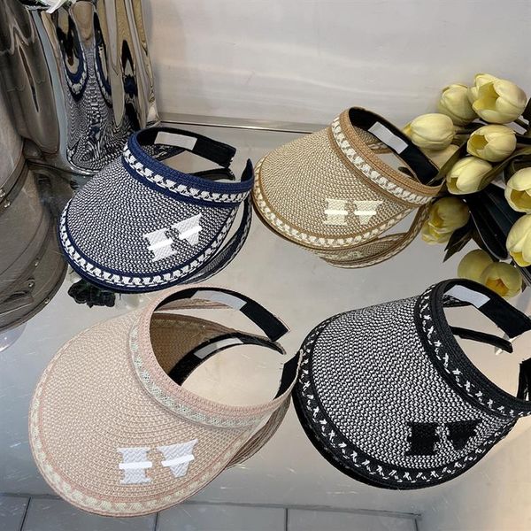

summer visors hat casual grass braid holiday beach cap letter design for man woman 4 color good quality228y, Blue;gray