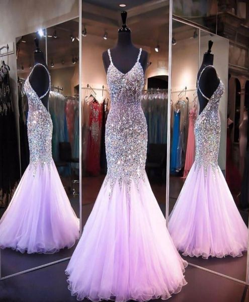 

luxury mermaid prom dresses spaghetti lavender major beading criss cross back long formal pageant evening gowns custom2234650, Black