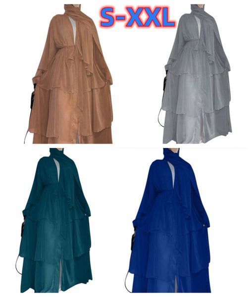 

ethnic clothing fashion stitching muslim dress women three-layer chiffon elegant abaya ramadan cardigan hijab marocain dress robe 230721, Red