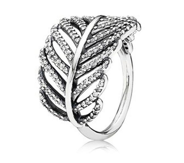 

cluster rings authentic 925 sterling silver shimmering feather ring for women anniversary party trendy gift fine europe jewelry6585016, Golden;silver